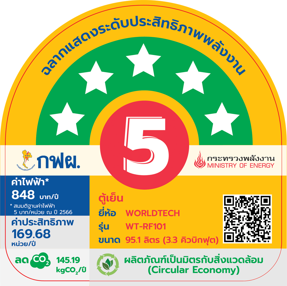 ตู้เย็น 1 ประตู WORLDTECH รุ่น WT-RF101 ขนาด 3.3 คิว ความจุ 92 ลิตร (สีขาว)  _7