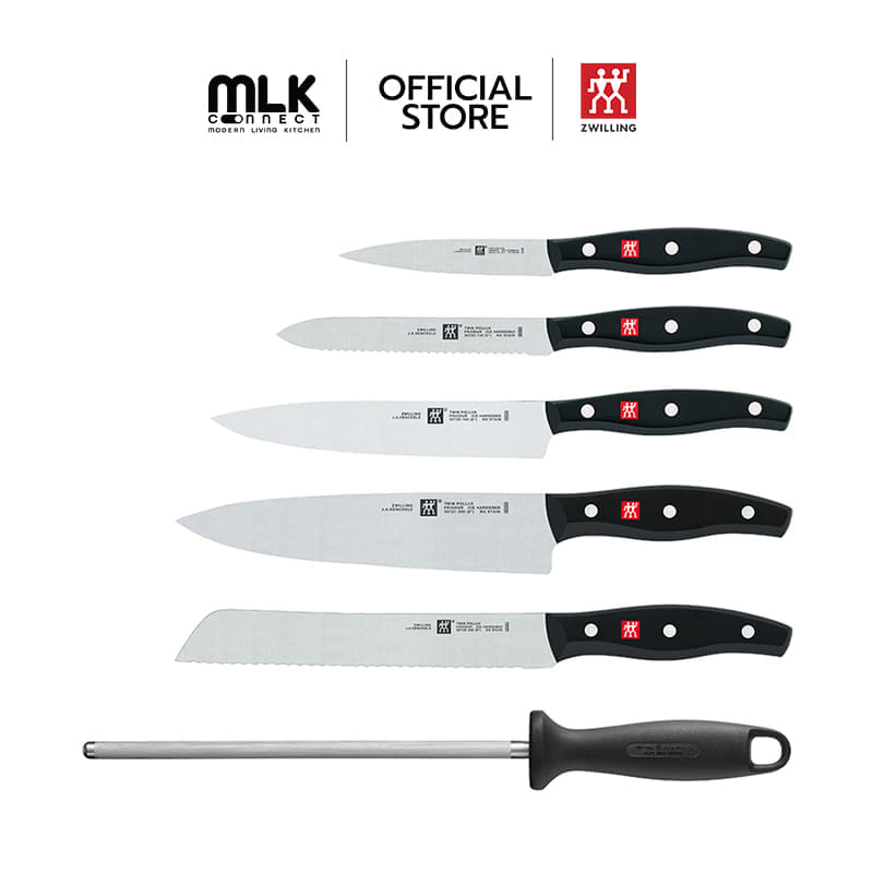 ชุดมีดสแตนเลสสตีลพร้อมบล็อกมีดไม้ ZWILLING รุ่น TWIN POLLUX  มีความคมและทนทาน เซท 7 ชิ้น สีเงิน ด้ามสีดำ  N30756200