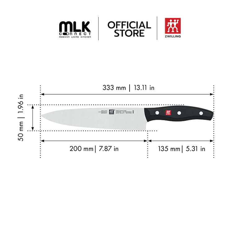 มีดเชฟสแตนเลสสตีล ZWILLING รุ่น Twin Pollux มีความคมและทนทาน 200 มม. สีเงิน ด้ามสีดำ N30721200