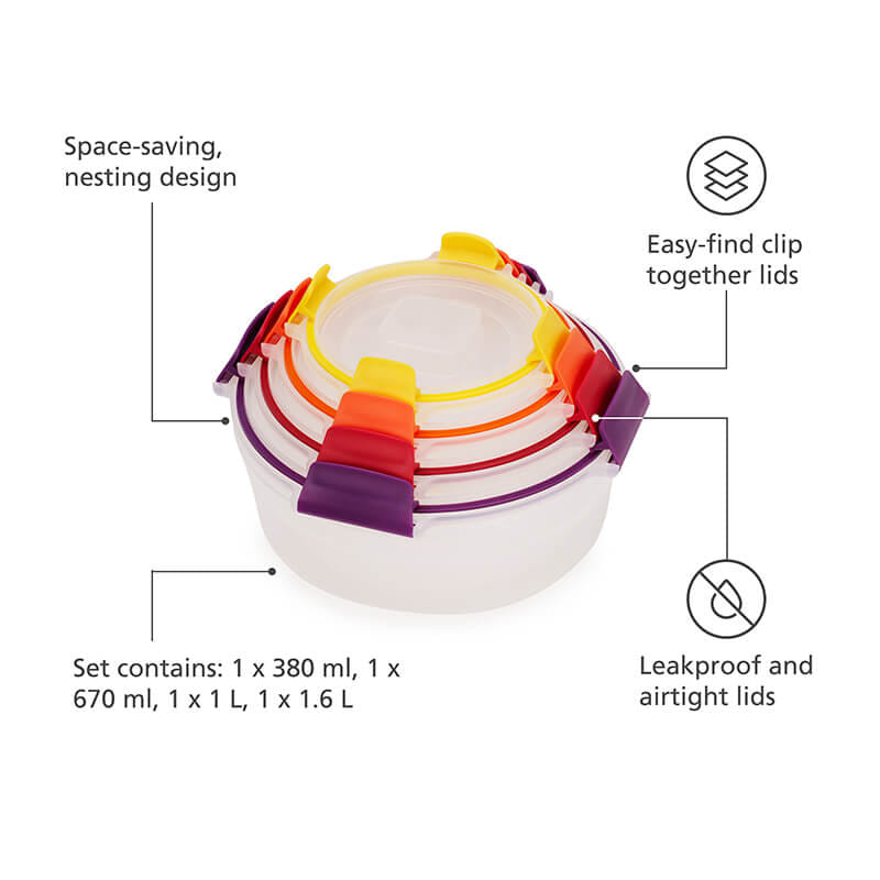กล่องเก็บอาหารทรงกลม JOSEPH JOSEPH คละไซส์ 4 ชิ้น รุ่น NEST LOCK RND N1000015_4