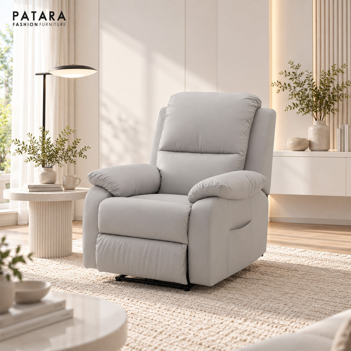 เก้าอี้ปรับนอนไฟฟ้า PATARA TITAN สีเทาอ่อน_1