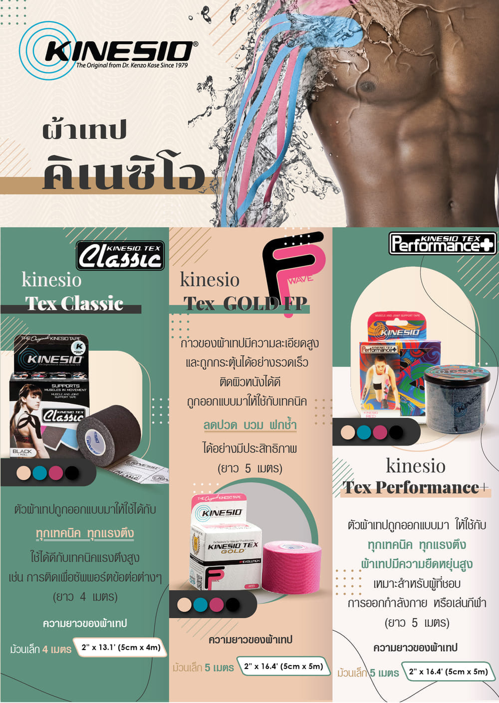 เทปพยุงกล้ามเนื้อ KINESIO TAPE รุ่น PERFORMANCE สีเนื้อ