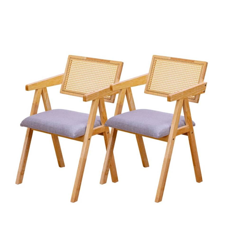 เก้าอี้ห้องอาหารไม้ยางพารา รุ่นหวาย EVERGREEN FURNITURE  เบาะผ้าสีเทา 50X51X84 ซม. สีไม้ธรรมชาติ  2ตัว / กล่อง_0
