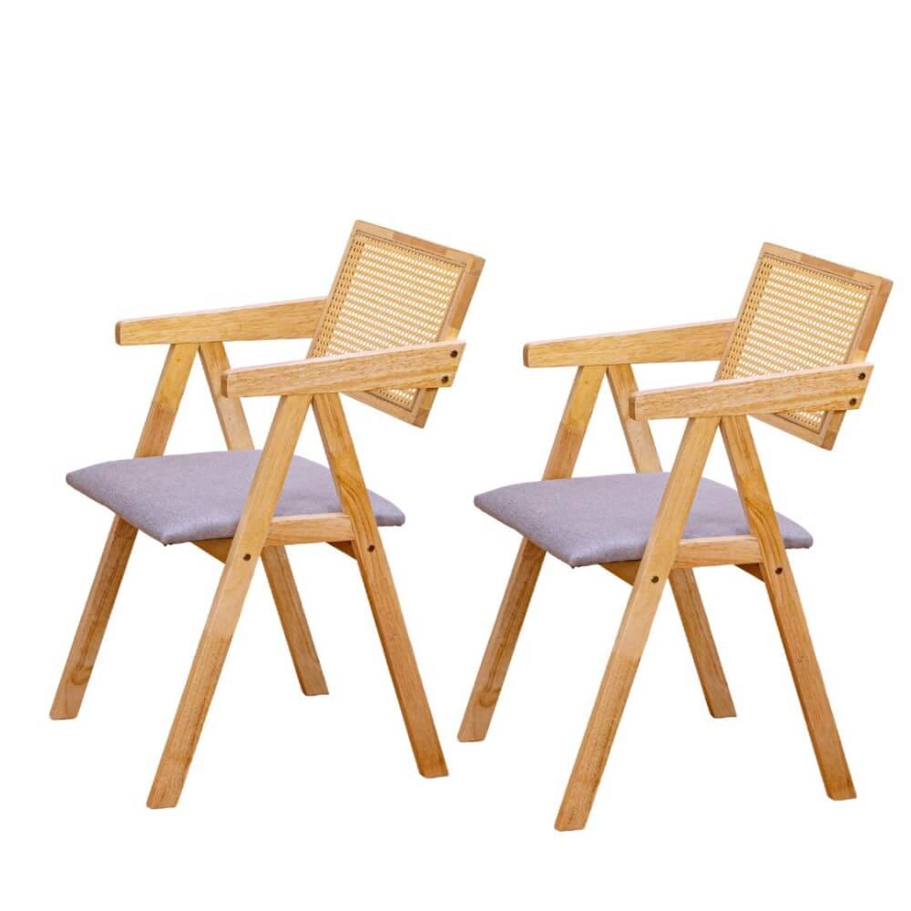 เก้าอี้ห้องอาหารไม้ยางพารา รุ่นหวาย EVERGREEN FURNITURE  เบาะผ้าสีเทา 50X51X84 ซม. สีไม้ธรรมชาติ  2ตัว / กล่อง