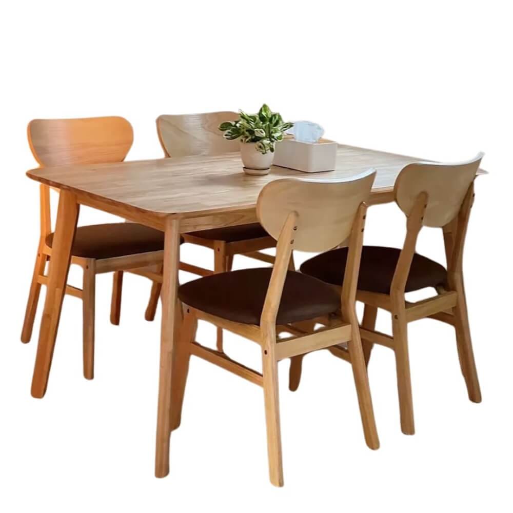 ชุดโต๊ะอาหาร 4 ที่นั่ง EVERGREEN FURNITURE สีไม้ธรรมชาติ  เบาะผ้าสีน้ำตาล_0