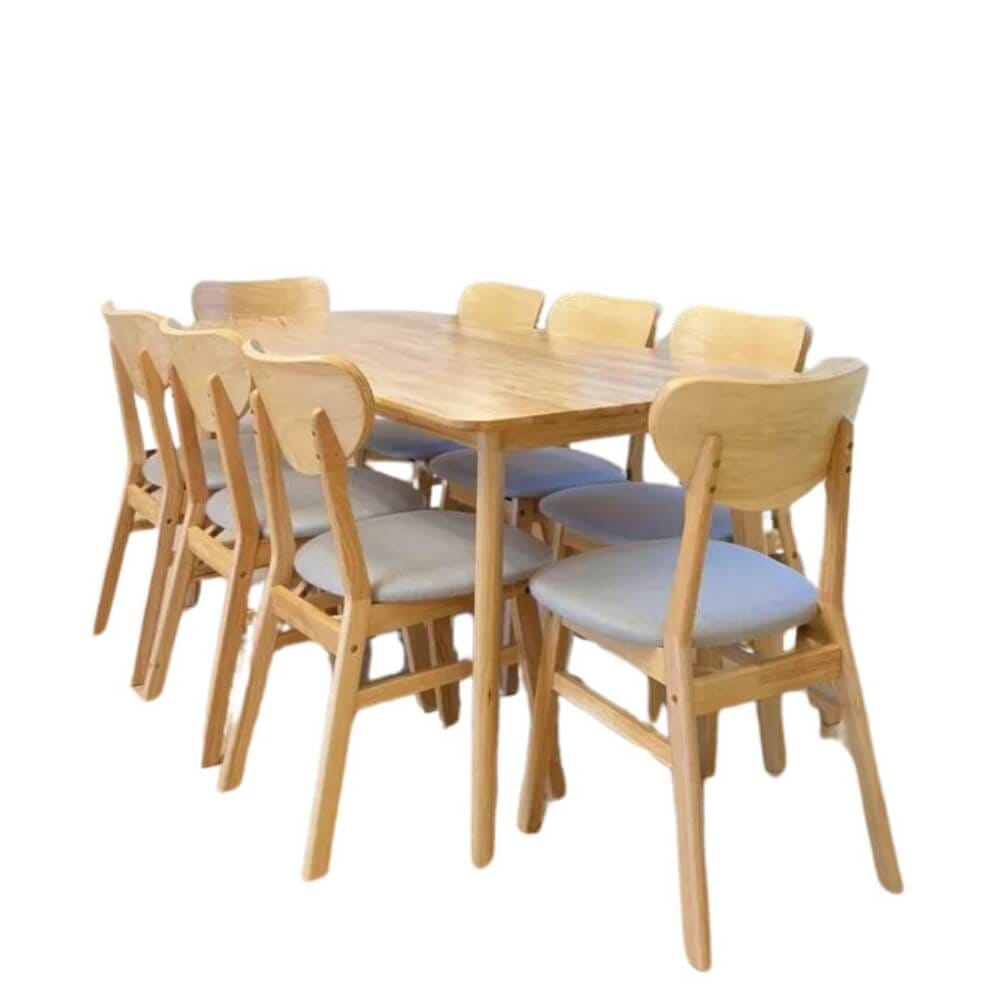 ชุดโต๊ะทานอาหาร 8 ที่นั่ง EVERGREEN FURNITURE สีไม้ธรรมชาติ  เบาะผ้าสีเทา_0