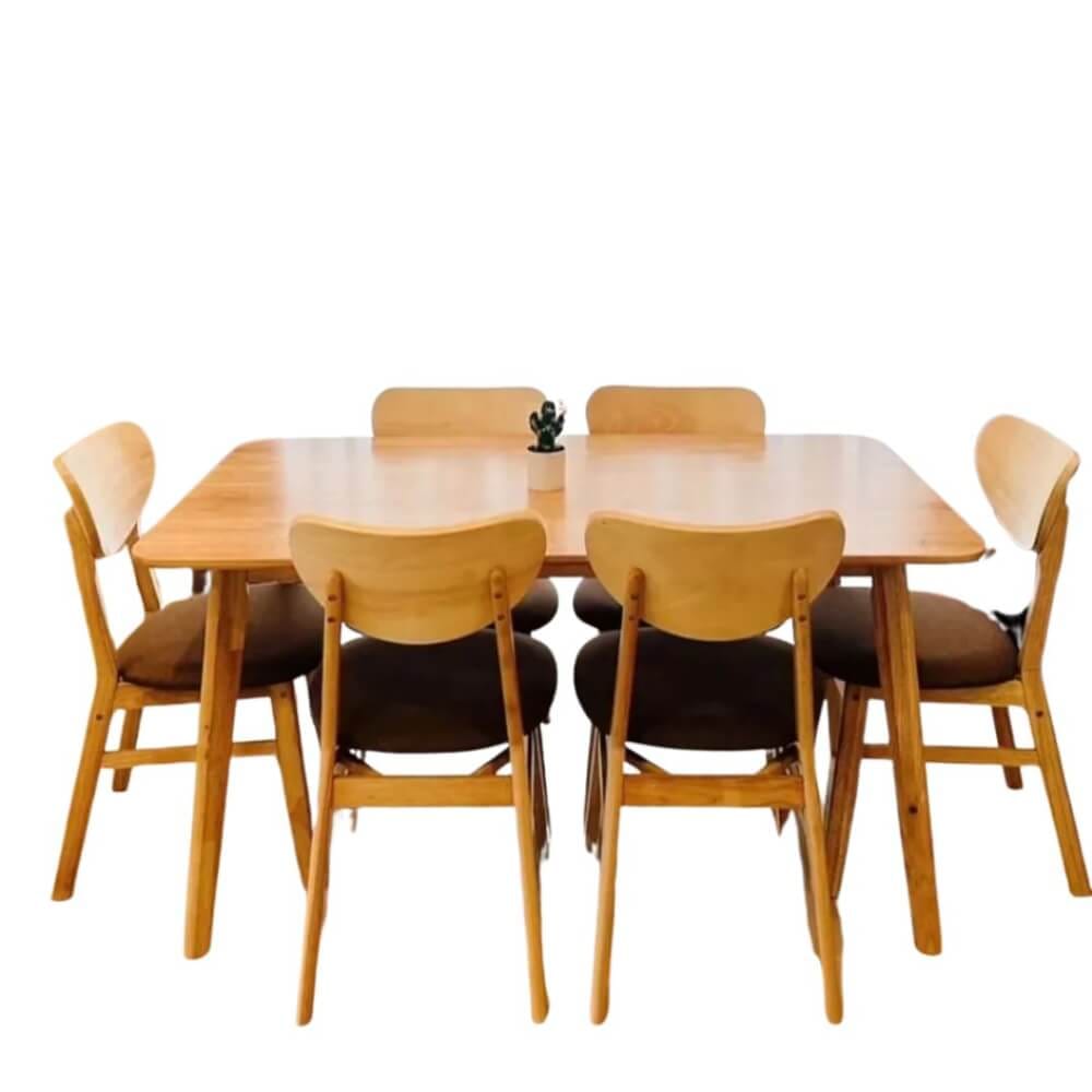 ชุดโต๊ะอาหาร 6 ที่นั่ง EVERGREEN FURNITURE สีไม้ธรรมชาติ  เบาะผ้าสีน้ำตาล_0