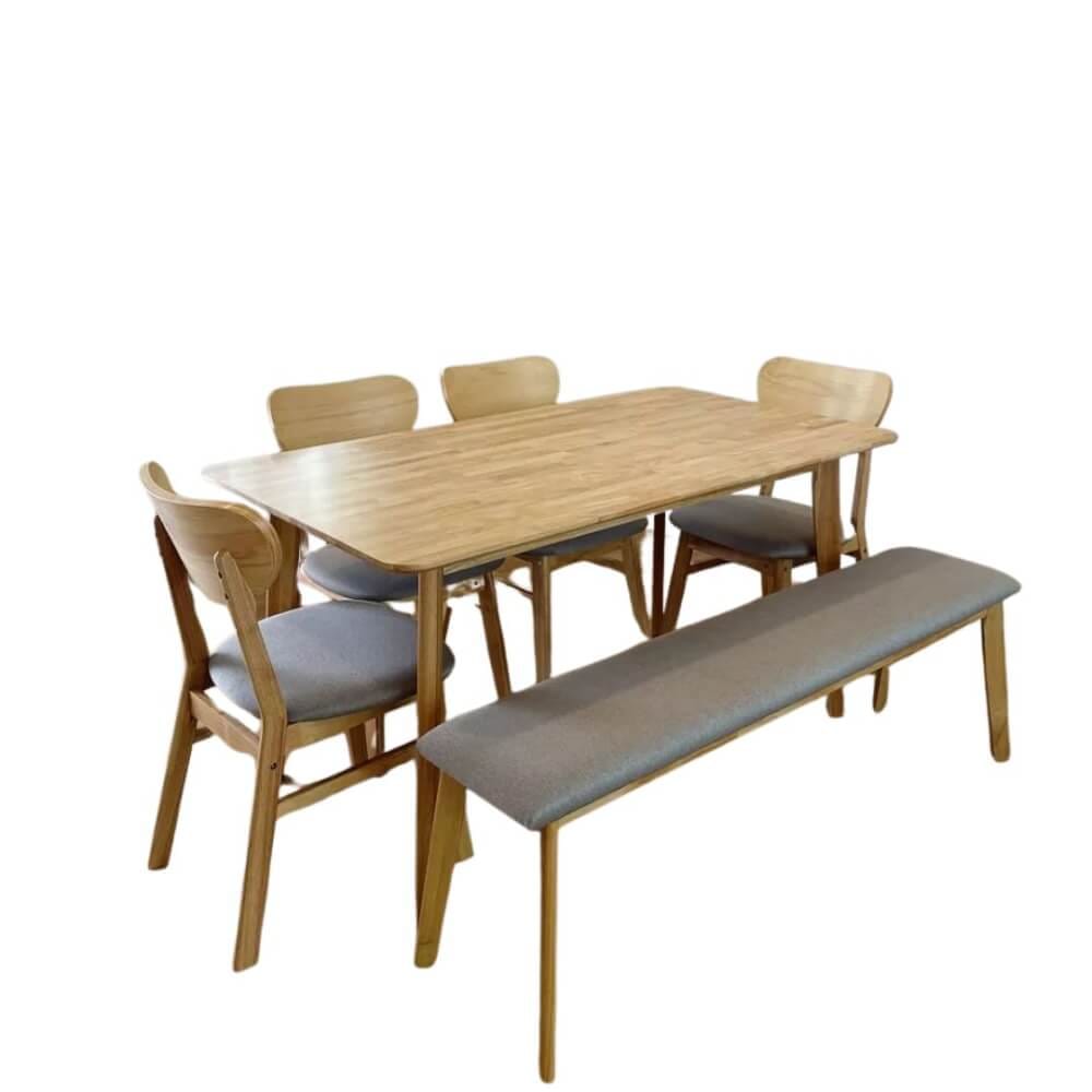 ชุดโต๊ะอาหาร 6 ที่นั่ง EVERGREEN FURNITURE เบาะผ้าสีเทา สีไม้ธรรมชาติ_0