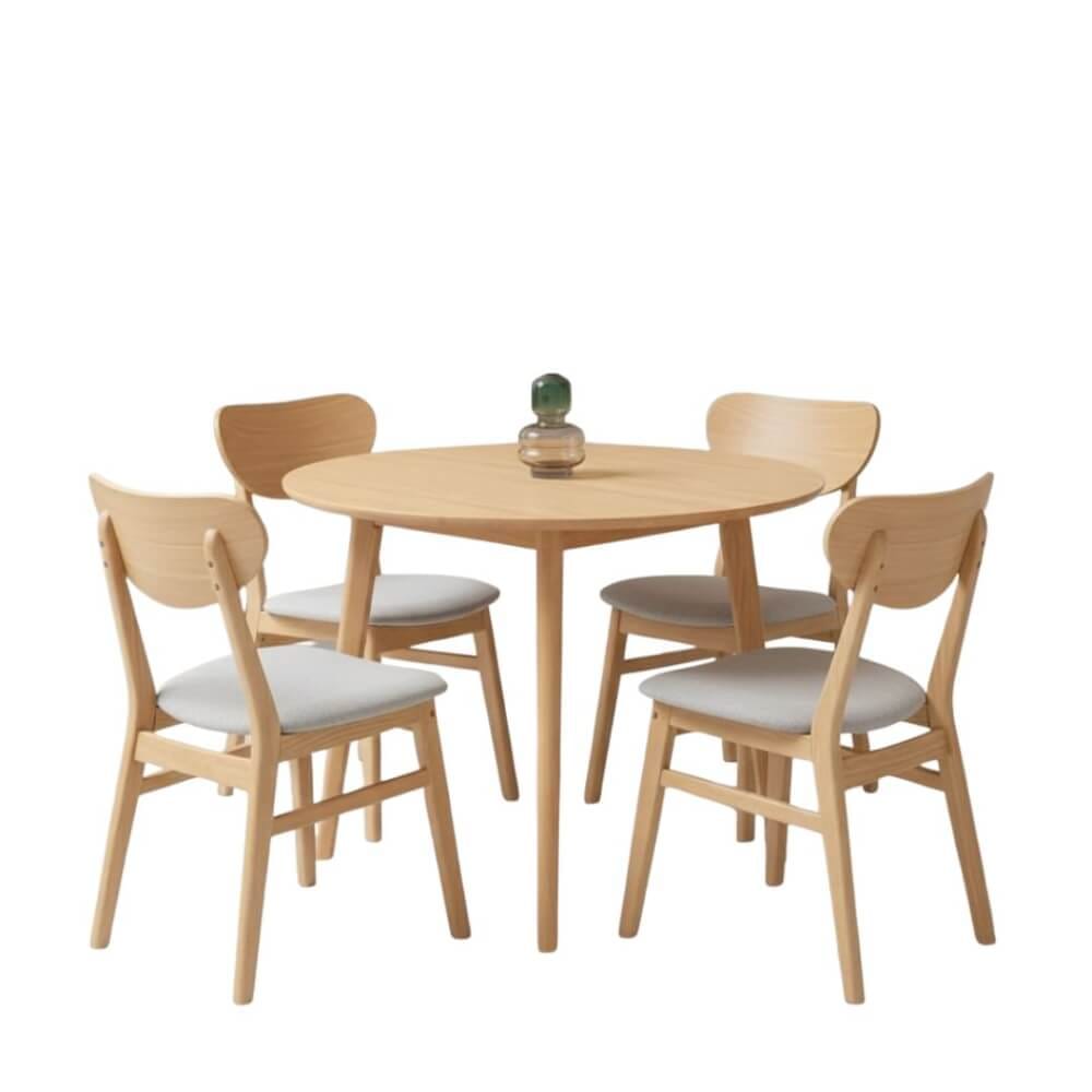 ชุดโต๊ะอาหาร 4 ที่นั่ง EVERGREEN FURNITURE  เบาะผ้าสีเทา สีไม้ธรรมชาติ_0