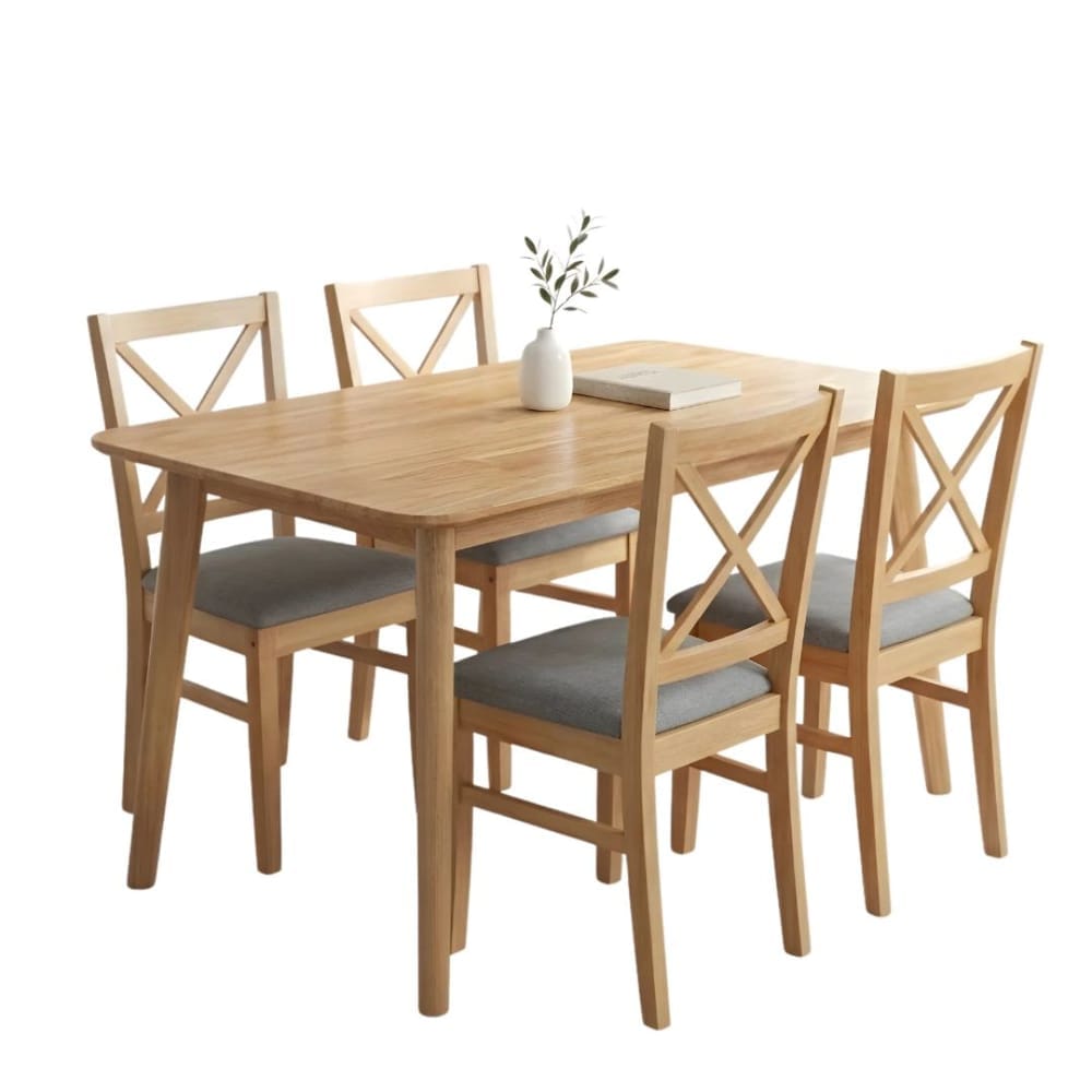 ชุดโต๊ะอาหารไม้ยางพารา 4 ที่นั่ง EVERGREEN FURNITURE รุ่น CX1 สีไม้ธรรมชาติ เบาะผ้าสีเทา