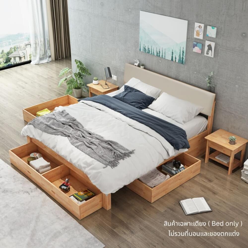 เตียง 5 ฟุต EVERGREEN FURNITURE B-1520-D-PU18 สีไม้ธรรมชาติ