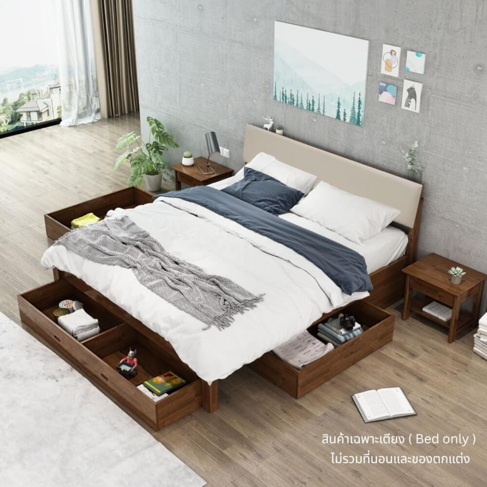 เตียง 5 ฟุต EVERGREEN FURNITURE B-1520-D-PU18 สีไม้เข้ม