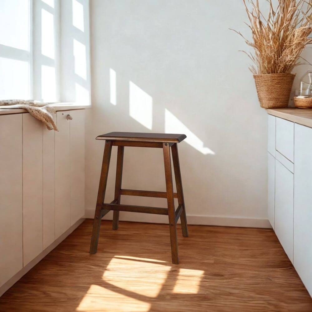 เก้าอี้บาร์ ไม้ยางพาราแท้ เก้าอี้สตูล EVERGREEN FURNITURE STC-24 43X23X60 CM. สีน้ำตาลเข้ม 2 ตัว / กลอง