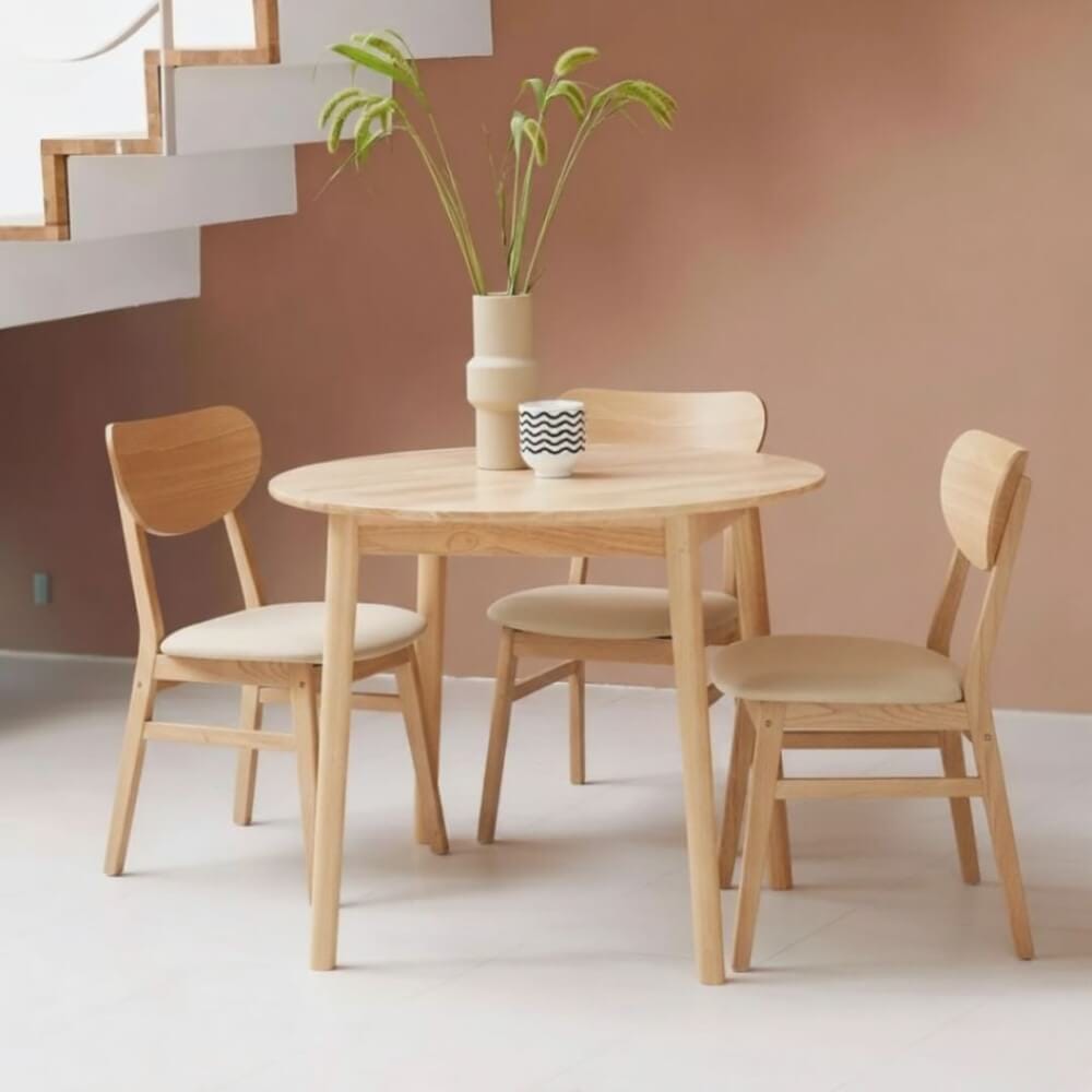ชุดโต๊ะอาหาร 4 ที่นั่ง EVERGREEN FURNITURE  เบาะหนังสีครีม สีไม้ธรรมชาติ_1