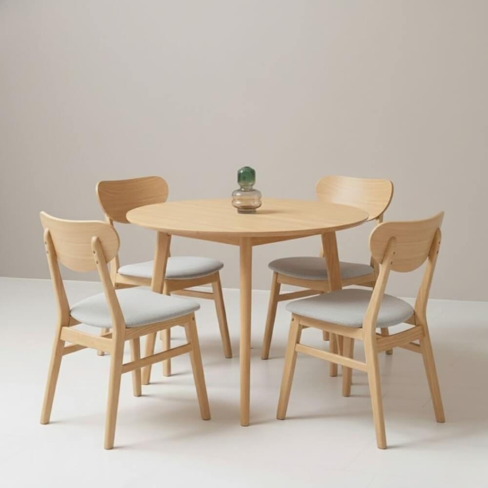 ชุดโต๊ะอาหาร 4 ที่นั่ง EVERGREEN FURNITURE  เบาะผ้าสีเทา สีไม้ธรรมชาติ_1