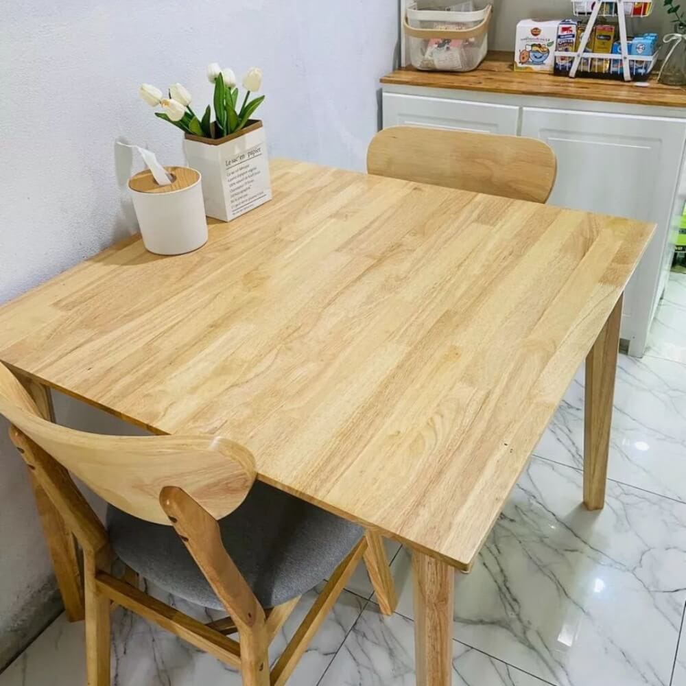 ชุดโต๊ะอาหาร 2 ที่นั่ง EVERGREEN FURNITURE เบาะผ้าสีเทา สีไม้ธรรมชาติ_2