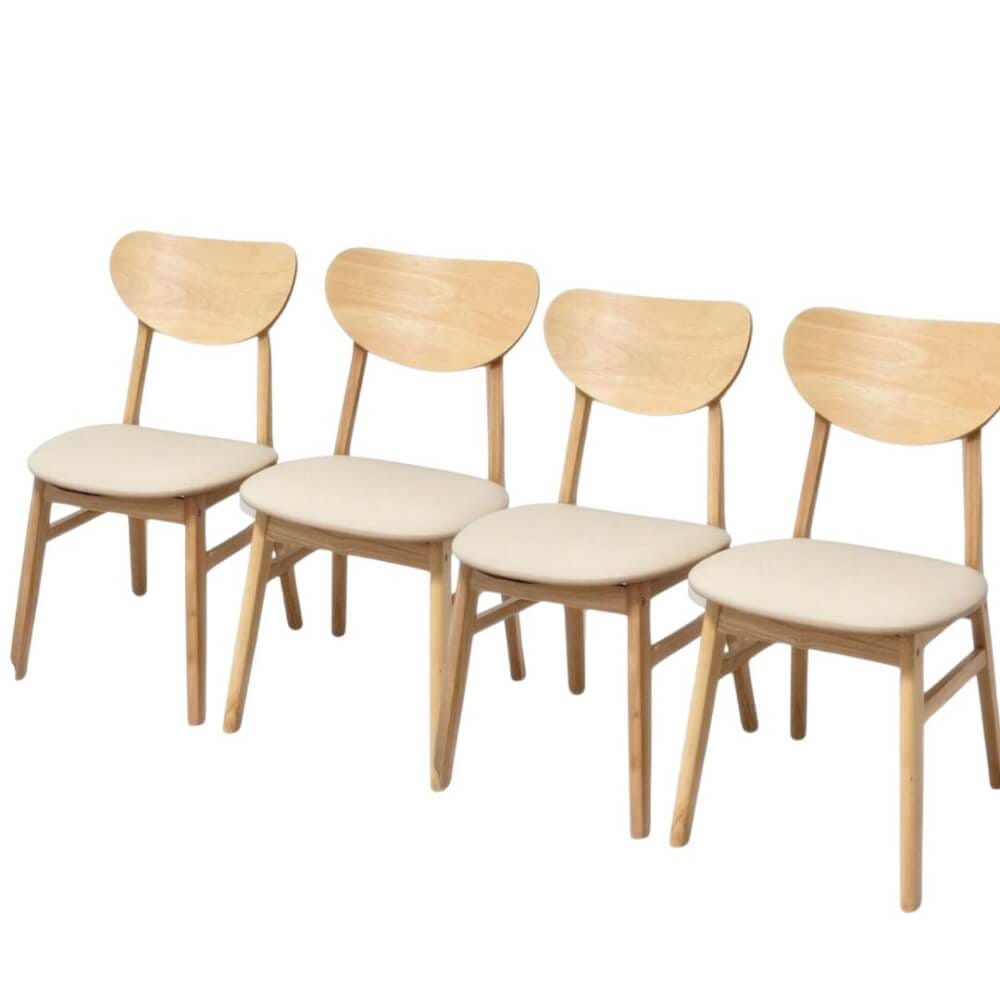 ชุดโต๊ะอาหาร 4 ที่นั่ง EVERGREEN FURNITURE  เบาะหนังสีครีม สีไม้ธรรมชาติ_2