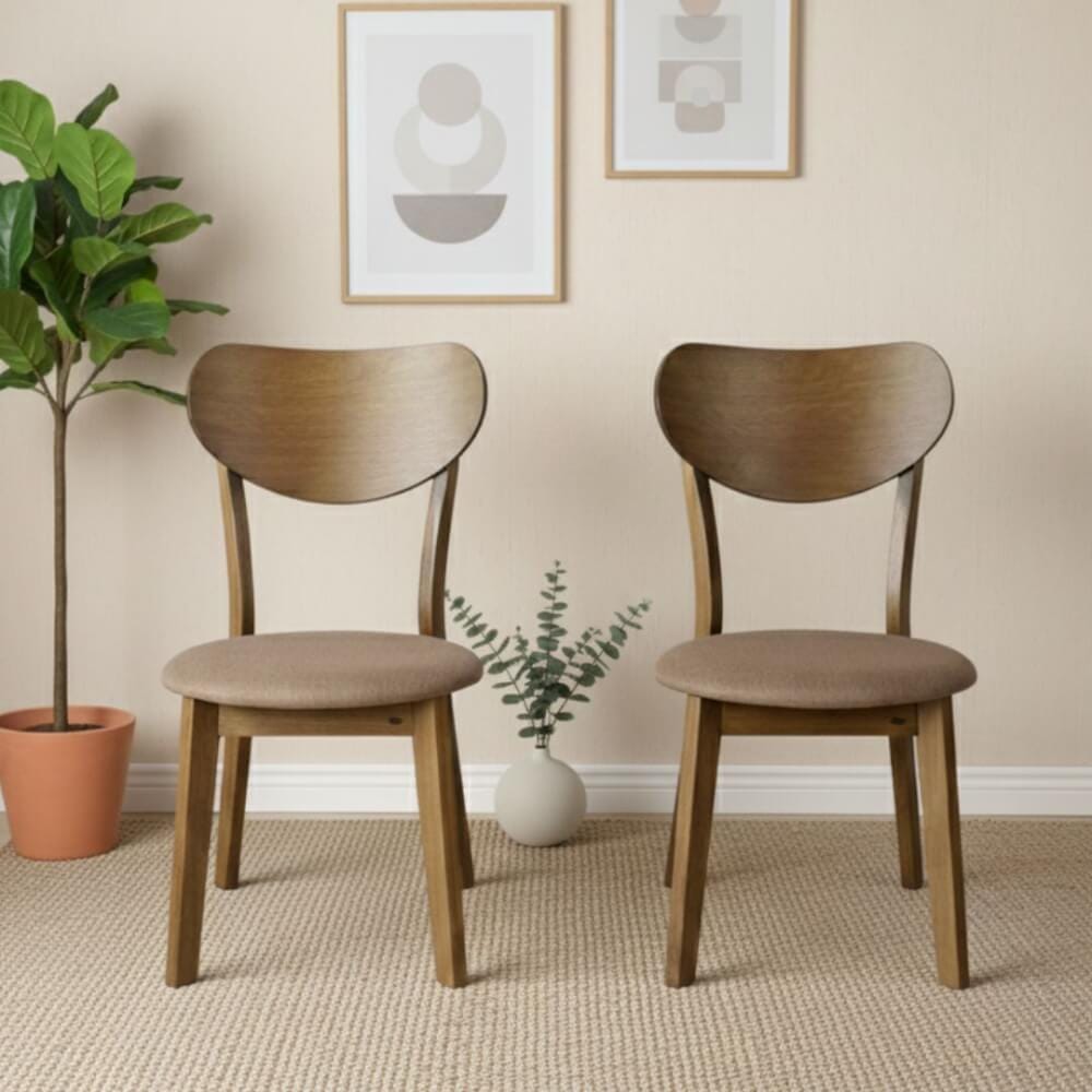 เก้าอี้ทานข้าวไม้ยางพารา  EVERGREEN FURNITURE IK  42X42X76 ซม. สีวอลนัท เบาะผ้าสีน้ำตาล 2 ตัว /กล่อง