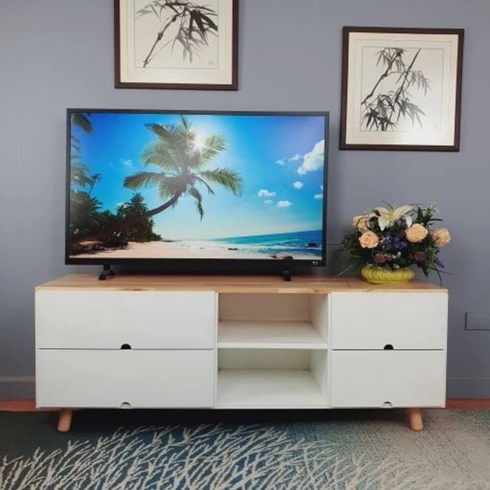 ตู้วางทีวี EVERGREEN FURNITURE  4144-4D2S-NB  136X40X52 สีขาว-น้ำตาลธรรมชาติ_3