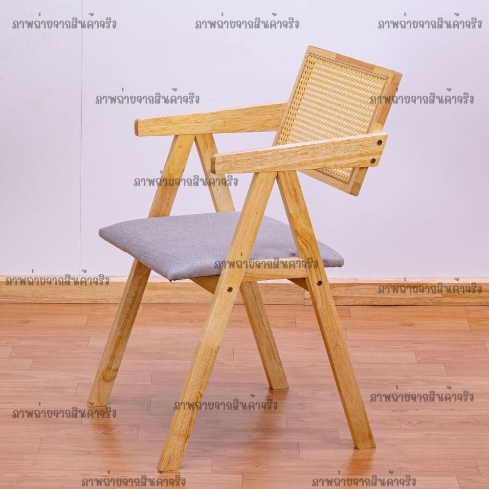เก้าอี้ห้องอาหารไม้ยางพารา รุ่นหวาย EVERGREEN FURNITURE  เบาะผ้าสีเทา 50X51X84 ซม. สีไม้ธรรมชาติ  2ตัว / กล่อง