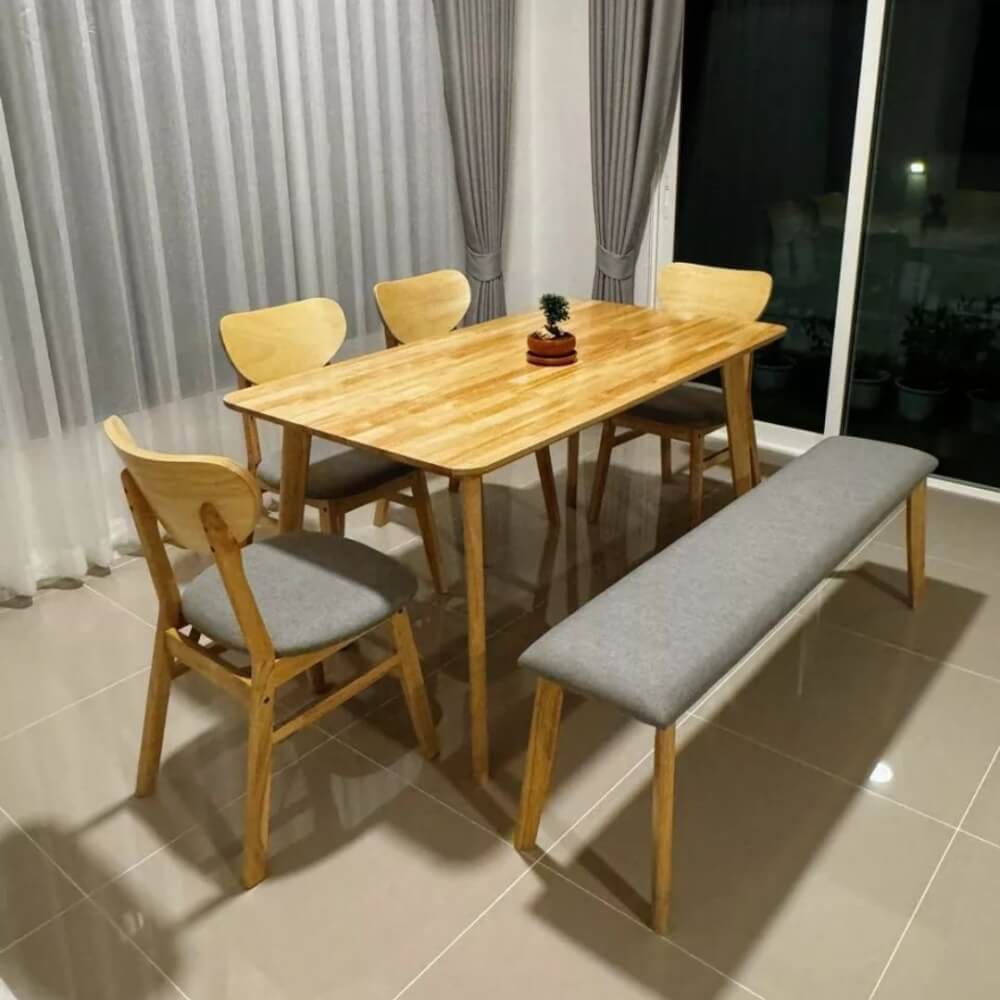 ชุดโต๊ะอาหาร 6 ที่นั่ง EVERGREEN FURNITURE เบาะผ้าสีเทา สีไม้ธรรมชาติ_3