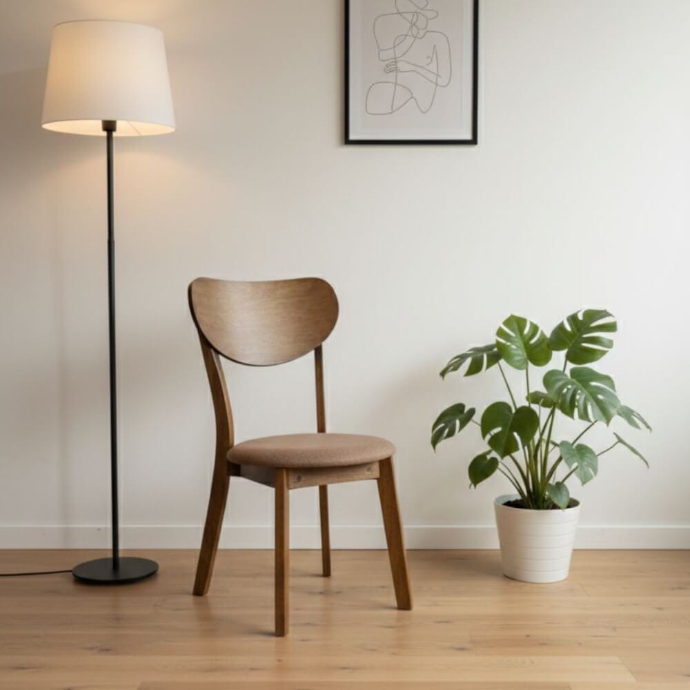 เก้าอี้ทานข้าวไม้ยางพารา  EVERGREEN FURNITURE IK  42X42X76 ซม. สีวอลนัท เบาะผ้าสีน้ำตาล 2 ตัว /กล่อง