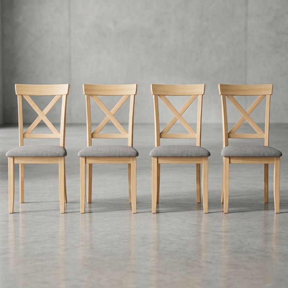 ชุดโต๊ะอาหารไม้ยางพารา 4 ที่นั่ง EVERGREEN FURNITURE รุ่น CX1 สีไม้ธรรมชาติ เบาะผ้าสีเทา