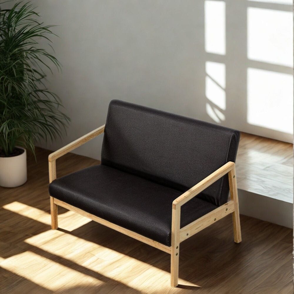 โซฟาไม้ยางพารา 2 ที่นั่ง EVERGREEN FURNITURE S-M-02 100*62*72 ไม้สีธรรมชาติ เบาะหนัง