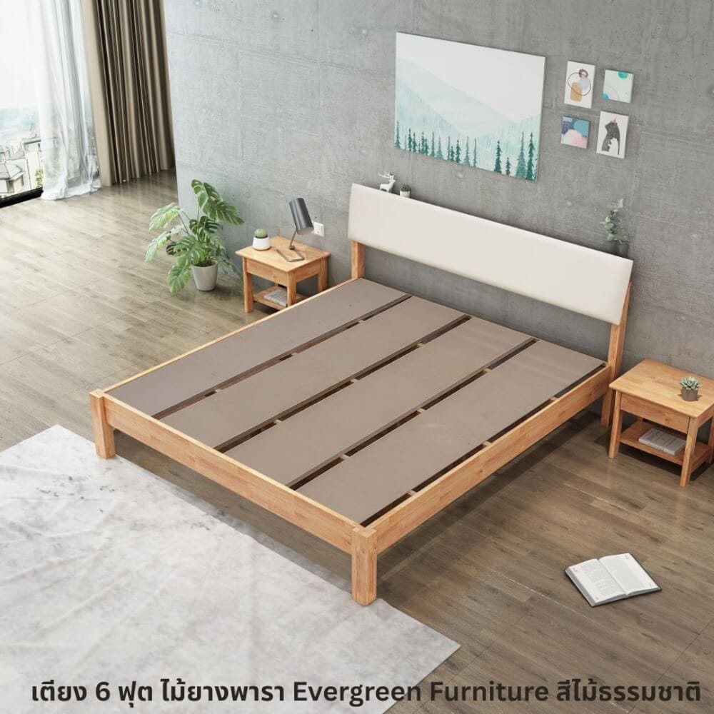 เตียง 6 ฟุต EVERGREEN FURNITURE B-1820-D-PU18 สีไม้ธรรมชาติ_2