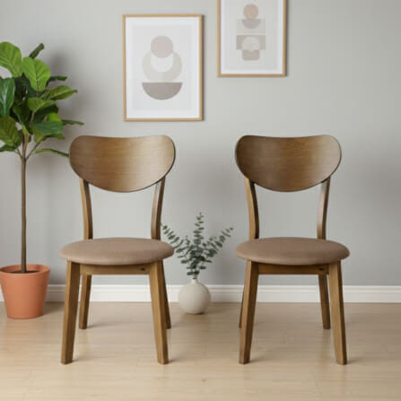 เก้าอี้ทานข้าวไม้ยางพารา  EVERGREEN FURNITURE IK  42X42X76 ซม. สีวอลนัท เบาะผ้าสีน้ำตาล 2 ตัว /กล่อง_1