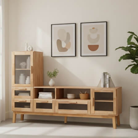 ตู้วางทีวี EVERGREEN FURNITURE รุ่น GL-18-FWR-3-4 ไม้ยางพารา สีไม้ธรรมชาติ_1