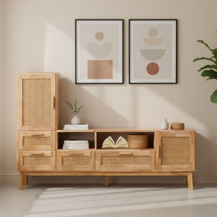 ตู้วางทีวี EVERGREEN FURNITURE รุ่น GL-18-FWR-4-4 Xไม้ยางพารา สีไม้ธรรมชาติ_1