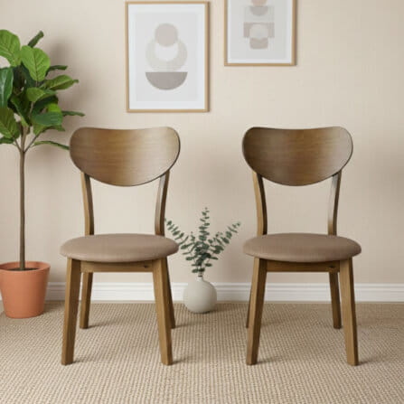 เก้าอี้ทานข้าวไม้ยางพารา  EVERGREEN FURNITURE IK  42X42X76 ซม. สีวอลนัท เบาะผ้าสีน้ำตาล 2 ตัว /กล่อง_2