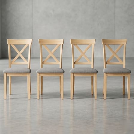 ชุดโต๊ะอาหารไม้ยางพารา 4 ที่นั่ง EVERGREEN FURNITURE รุ่น CX1 สีไม้ธรรมชาติ เบาะผ้าสีเทา_4