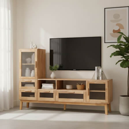 ตู้วางทีวี EVERGREEN FURNITURE รุ่น GL-18-FWR-3-4 ไม้ยางพารา สีไม้ธรรมชาติ_6