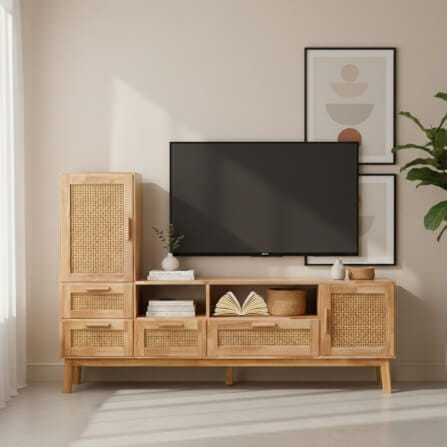 ตู้วางทีวี EVERGREEN FURNITURE รุ่น GL-18-FWR-4-4 Xไม้ยางพารา สีไม้ธรรมชาติ_6