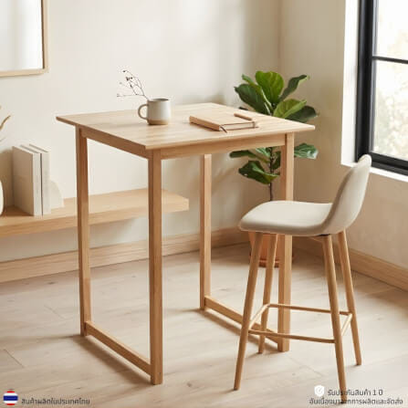 โต๊ะบาร์ไม้ยางพารา EVERGREEN FURNITURE TC 80X80X90ซม. สีน้ำตาลธรรมชาติ_3