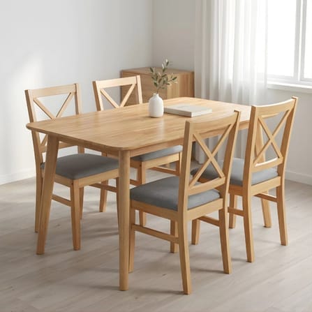 ชุดโต๊ะอาหารไม้ยางพารา 4 ที่นั่ง EVERGREEN FURNITURE รุ่น CX1 สีไม้ธรรมชาติ เบาะผ้าสีเทา_7