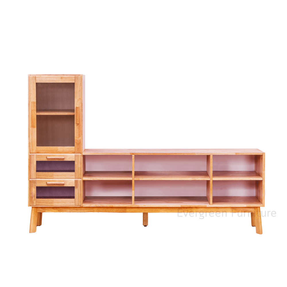 ตู้วางทีวีไม้ยางพารา EVERGREEN FURNITURE รุ่น GL-18-FWR-3-1 สีไม้ธรรมชาติ_0