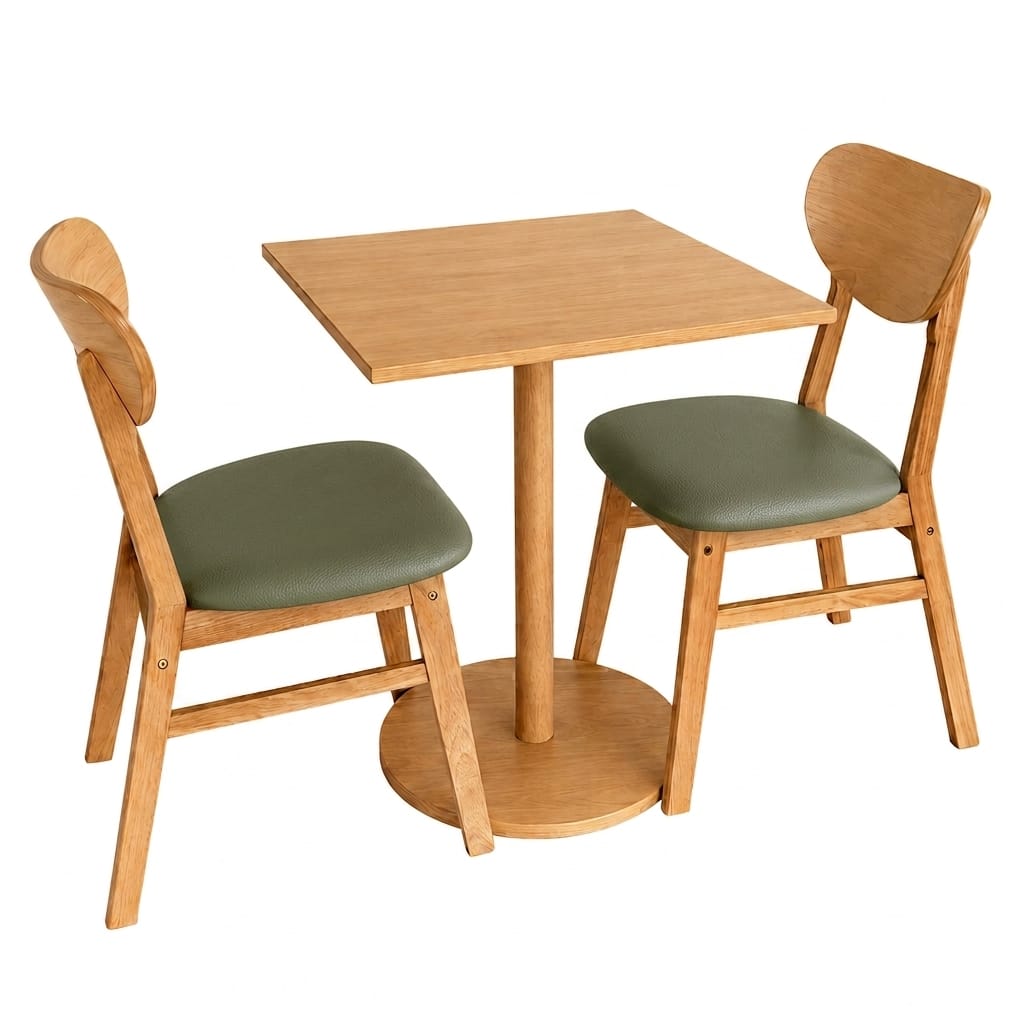 ชุดโต๊ะอาหาร 2 ที่นั่ง EVERGREEN FURNITURE รุ่น CT เบาะหนังสีมะกอกโอลีฟ สีไม้ธรรมชาติ_0