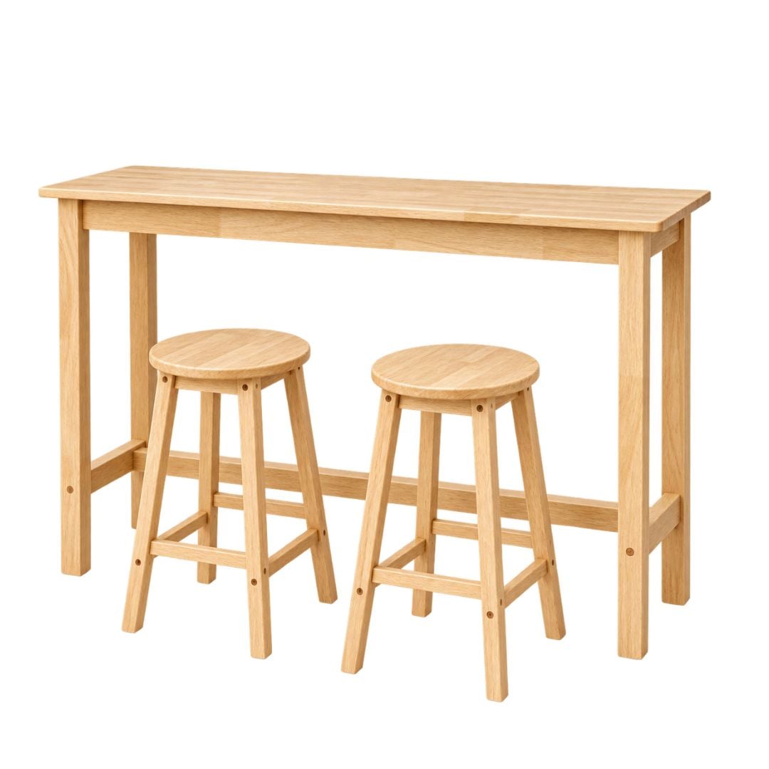 ชุดโต๊ะบาร์ไม้ยางพารา พร้อมเก้าอี้บาร์กลม EVERGREEN FURNITURE TH-1549-N 150 ซม. สีไม้ธรรมชาติ_0