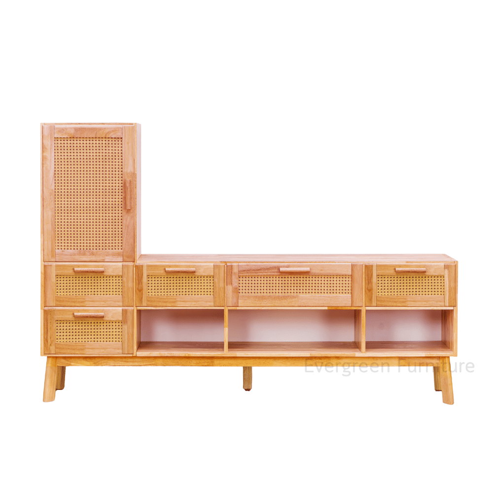 ตู้วางทีวีไม้ยางพารา EVERGREEN FURNITURE รุ่น GL-18-FWR-4-2  สีไม้ธรรมชาติ_1