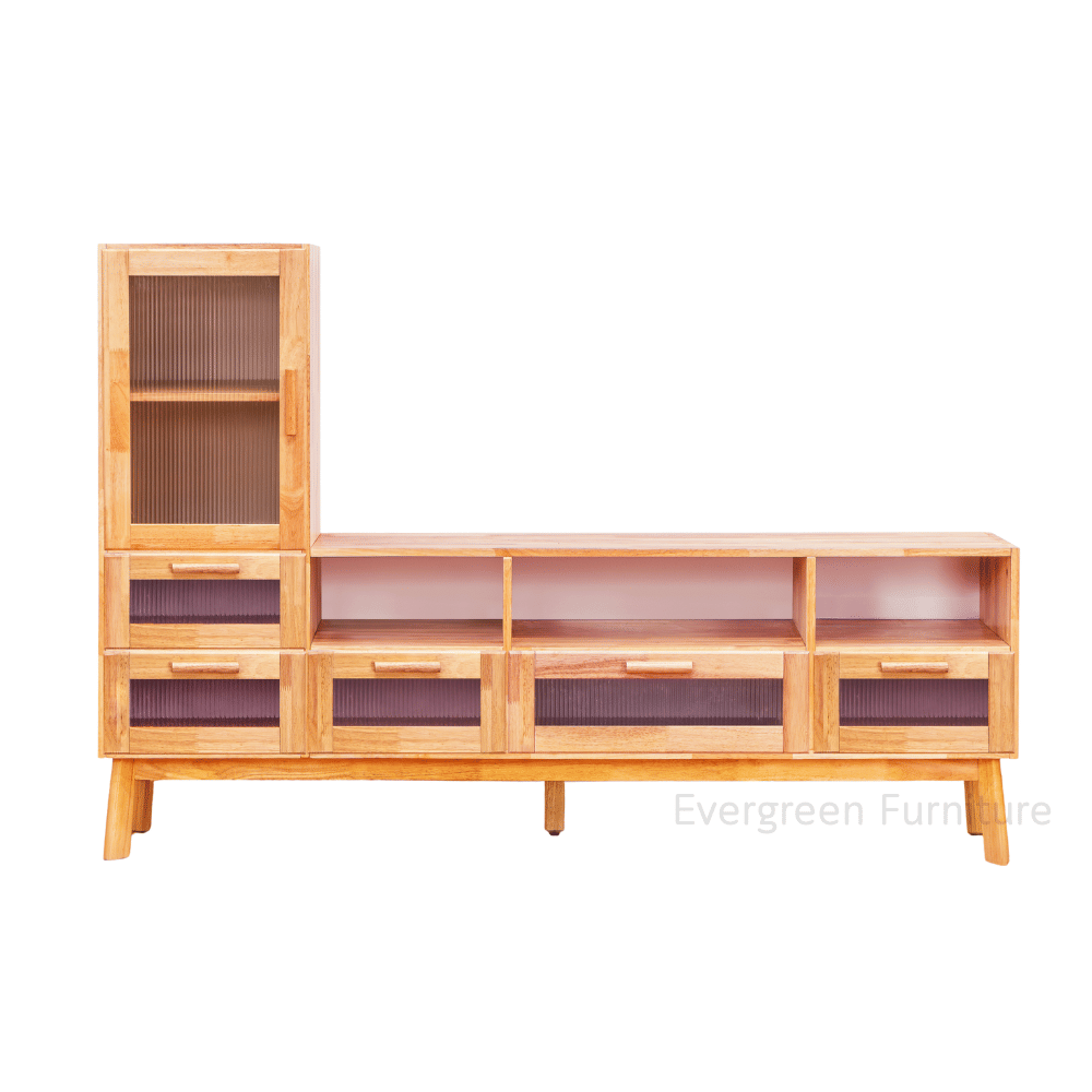 ตู้วางทีวีไม้ยางพารา EVERGREEN FURNITURE รุ่น GL-18-FWR-3-3  สีไม้ธรรมชาติ_1