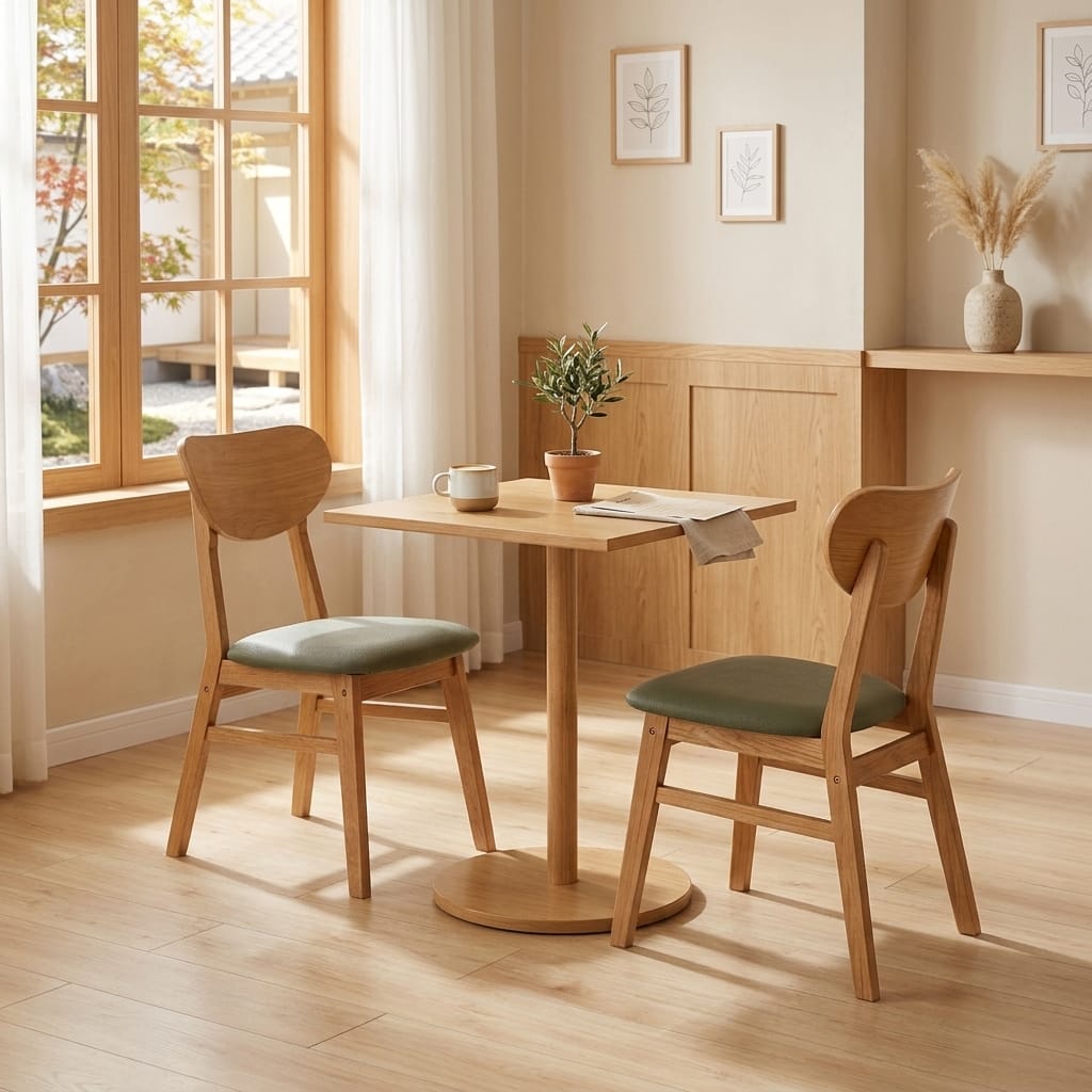 ชุดโต๊ะอาหาร 2 ที่นั่ง EVERGREEN FURNITURE รุ่น CT เบาะหนังสีมะกอกโอลีฟ สีไม้ธรรมชาติ_1