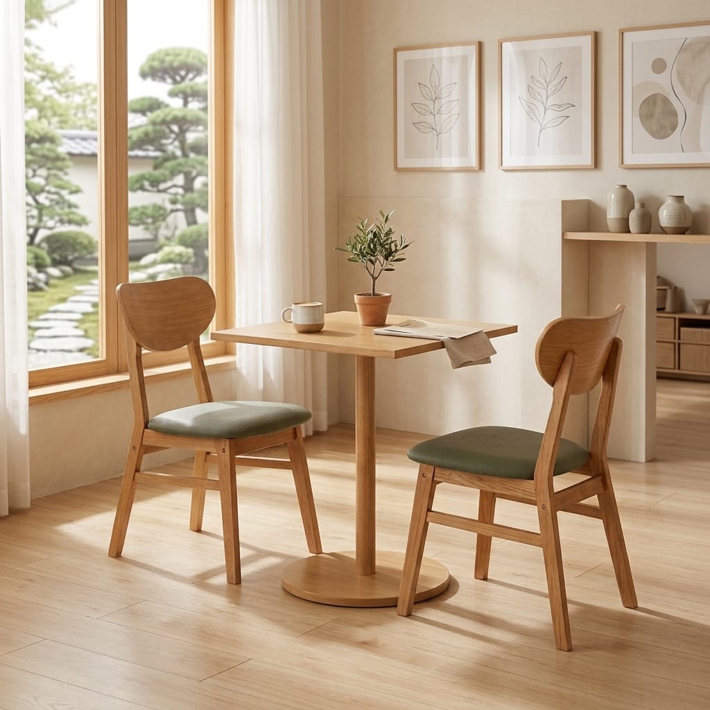 ชุดโต๊ะอาหาร 2 ที่นั่ง EVERGREEN FURNITURE รุ่น CT เบาะหนังสีมะกอกโอลีฟ สีไม้ธรรมชาติ_2