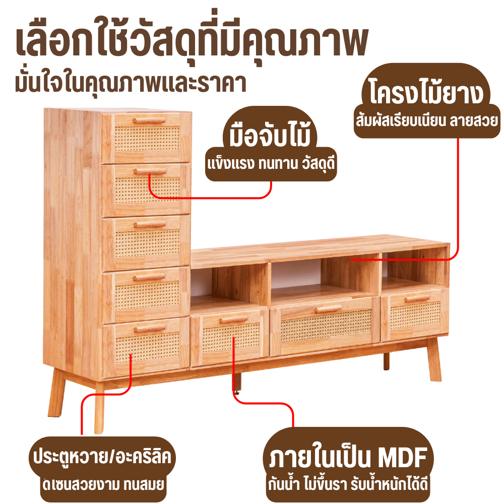 ตู้วางทีวี EVERGREEN FURNITURE รุ่น GL-18-FWR-4-28 ไม้ยางพารา สีไม้ธรรมชาติ_3
