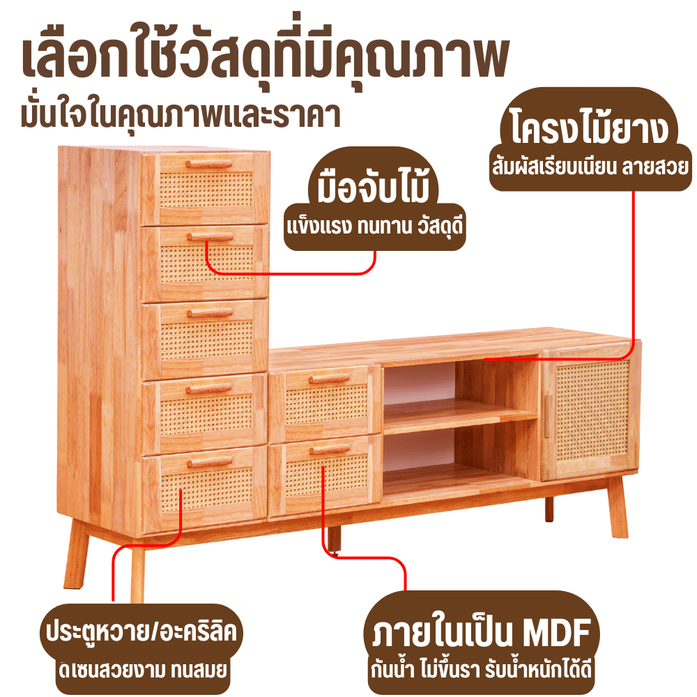 ตู้วางทีวี EVERGREEN FURNITURE รุ่น GL-18-FWR-4-33 ไม้ยางพารา สีไม้ธรรมชาติ_3
