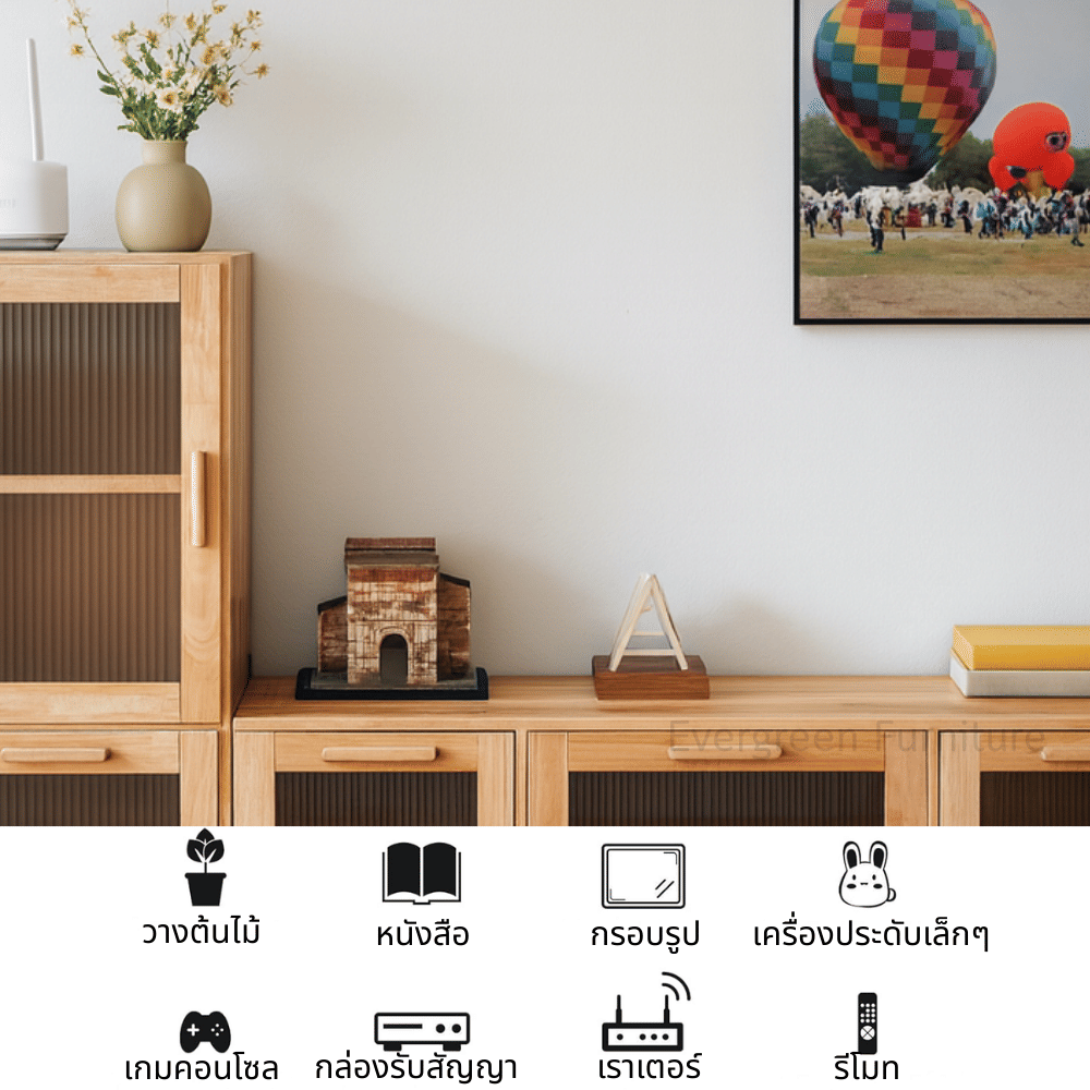 ตู้วางทีวีไม้ยางพารา  EVERGREEN FURNITURE รุ่น GL-18-FWR-3-2 สีไม้ธรรมชาติ_4