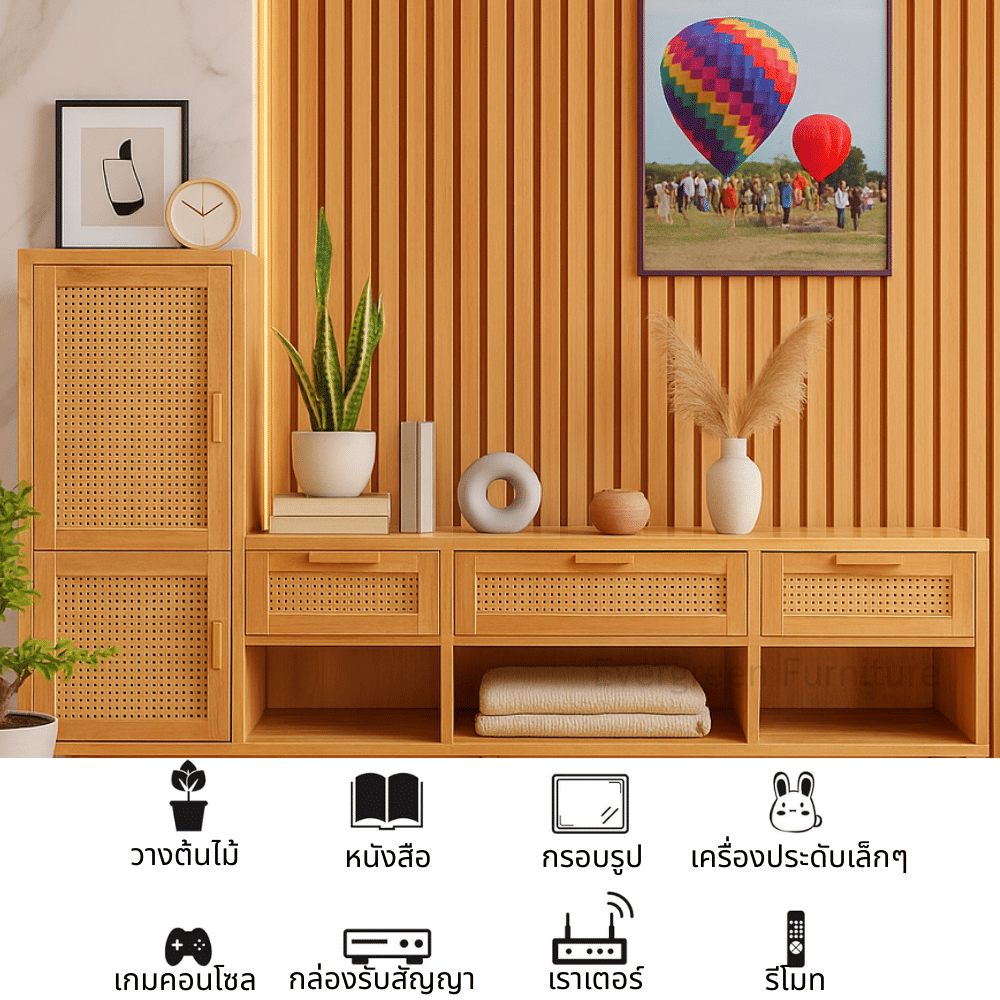 ตู้วางทีวี EVERGREEN FURNITURE รุ่น GL-18-FWR-4-24 ไม้ยางพารา สีไม้ธรรมชาติ_4