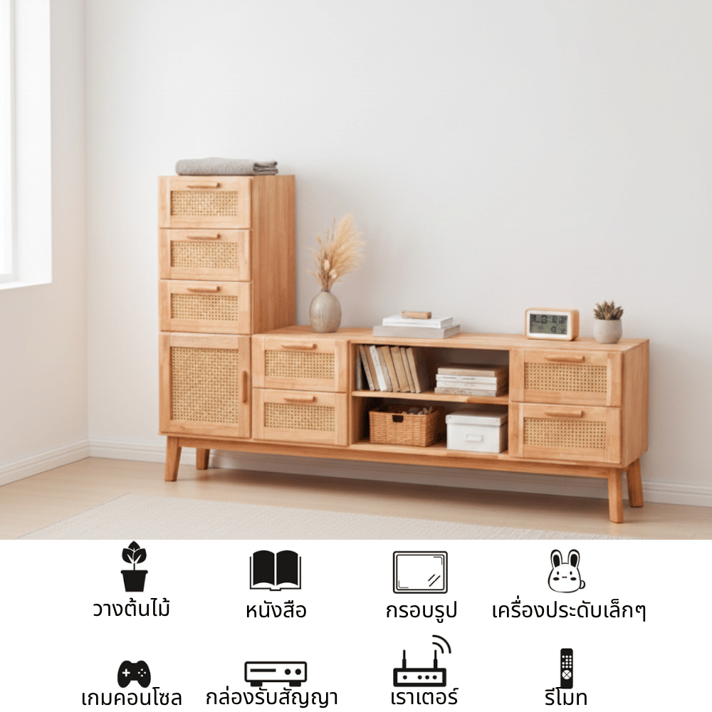 ตู้วางทีวี EVERGREEN FURNITURE รุ่น GL-18-FWR-4-36 ไม้ยางพารา สีไม้ธรรมชาติ_4